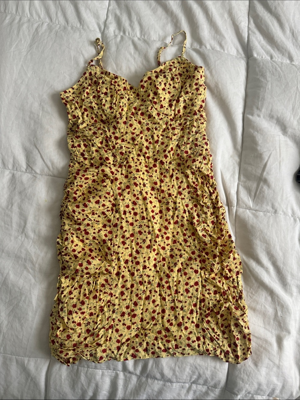 Floral Yellow Spaghetti-Strap Dress small